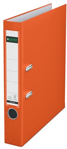Leitz Qualitäts-Ordner 180° Plastik, das Original, DIN A4 Aktenordner 5 cm schmal, 90% Recycling-Karton, 30% Pre-Consumer Recycling-Kunststoff, Mit 180° Mechanik, 350 Blatt Kapazität, Orange, 10155045