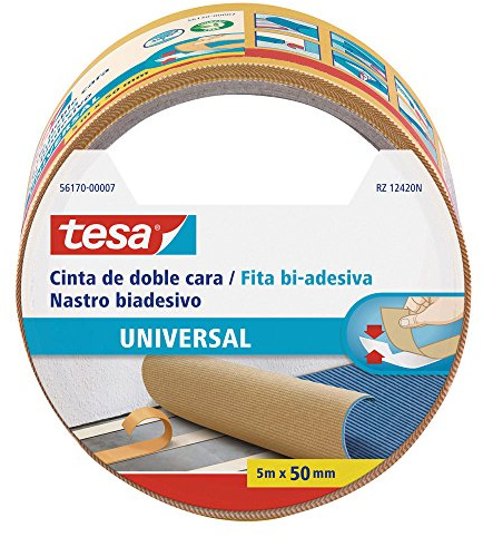 Tesa Nastri Biadesivo Universale - Biadesivo Versatile per il Fissaggio di Tappeti, per Lavori Manuali e Decorazione di Interni - 5 m x 50 mm