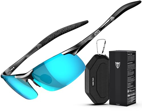 ATTCL Polarized Sunglasses for Men Sports: UV Protection Anti Glare Wrap Around Lightweight Metal Sun Glasses Driving Fishing Golf Running 8177 black-blue