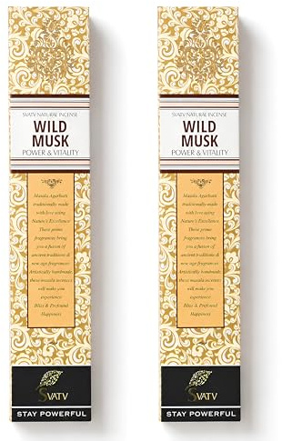 SVATV Ört- och antik metod mysk rökelsepinne med förpackning med 2 rökelse för meditation, yoga, andlig, aromaterapi energi rengöring och lugna ner sinnet - 15 g x 2 rökelse | 30 g | 29,8 g