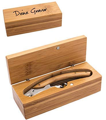 Schmalz® Bambus Kellnermesser inkl.Wunschgravur Gravur graviert Bambus Geschenkset personalisiert