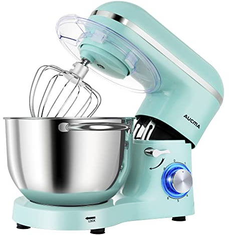 Aucma Stand Mixer,6.5-QT 660W 6-Speed Tilt-Head Food Mixer, Kitchen Electric Mixer with Dough Hook, Wire Whip & Beater (Blue, 6.5QT)