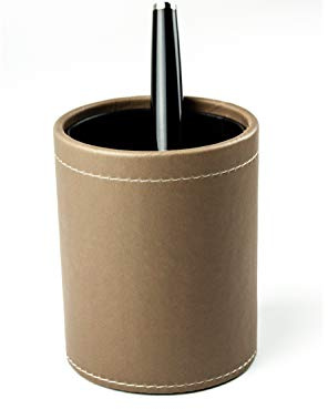 DELMON VARONE - Stifteköcher aus „EcoAppleLeather“ Braun, Recycling Öko Apfel Leder Stiftebecher mit PU Innenverkleidung und rutschfester Vliesunterseite, Stiftehalter rund für Schreibtisch und Büro