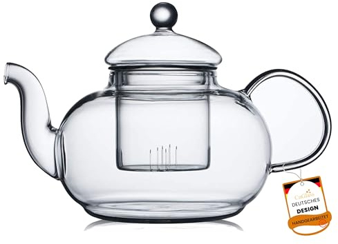 CnGlass 40.6oz/1200ml Glass Teapot with Removable Infuser,Stovetop Safe Tea Kettle,Blooming & Loose Leaf Tea Pot