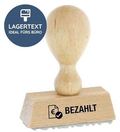 stempel-fabrik – “BEZAHLT” Holzstempel – Rechnungsstempel zur Kennzeichnung von Rechnungen und anderen Dokumenten – präziser Lagertextstempel ideal für Buchhaltung (50 x 20 mm | 1 Zeile)
