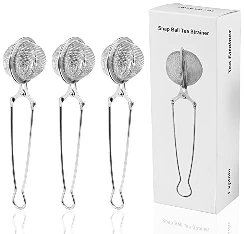 Exptolii 3 Pack Snap Ball Tea Strainer, Stainless Steel Tea Strainer with Handle for Loose Leaf Tea Fine Mesh Tea Balls Filter Infusers