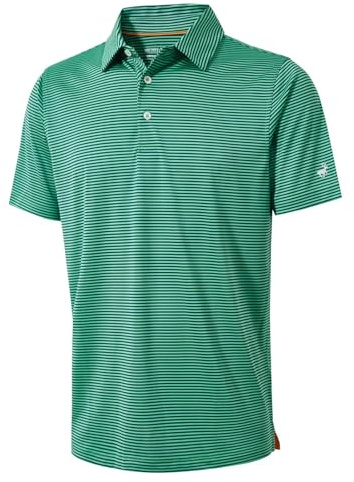 Golf Shirts for Men Dry Fit Moisture Wicking Casual Sport Short Sleeve Mens Golf Polo Shirts Green Stripe