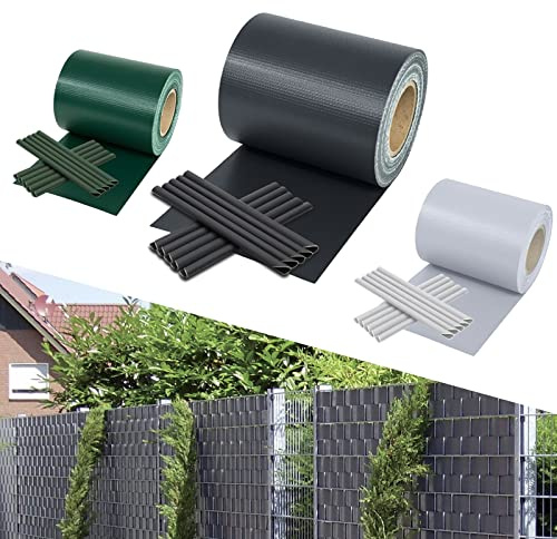 Yakimz Strisce di protezione per recinzioni a doppia asta, 35m x 19cm, in PVC, con 30 clip, resistenti alle intemperie, 450 m² per giardino, balcone, antracite