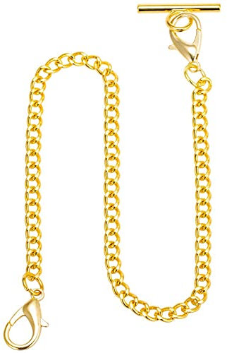 Weforu 14.5 inch Pocket Watch Chain with Albert T-Bar and Lobster Clasps for Link Vest (Gold)