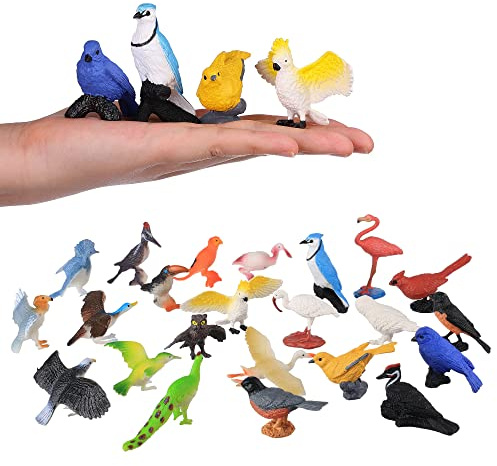 HOMNIVE Figurine di Uccelli, 23 Pezzi Realistico Aquila Pappagallo Uccello Giocattolo, Accessori per Giardino Fatato, Giocattoli Educativi Topper per Torta di Compleanno Regalo per Bambini