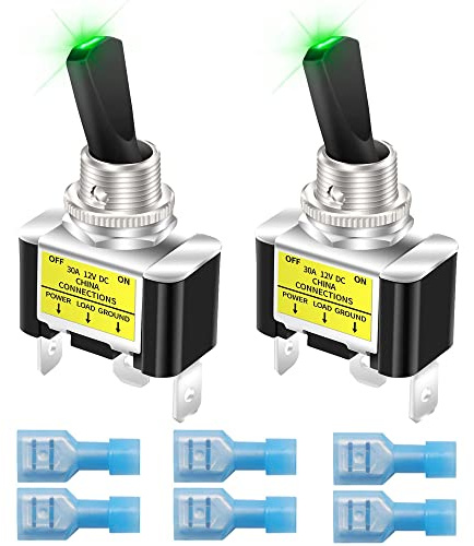 Gebildet 2Pcs Rocker Lighted Toggle Switch 12V 30A Heavy Duty Racing Car Automotive Auto SPST ON/Off Toggle Switch LED Illuminated 12mm Size (Green)