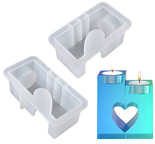 2 pièces Bougeoirs Moules à Bougies Moules à Bougies Coeur Mould Silicone de Bougeoir Bougeoirs Créatifs Bougeoir en Résine époxy Moule à Bougie en Silicone pour moulage résine, mariage home déco