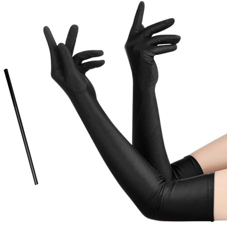 MIVAIUN Ellenbogenhandschuhe, lange Satinhandschuhe, Opernhandschuhe für 1920er Jahre Fancy Dress & Prom, Schwarz, Einheitsgröße (2 Psc)