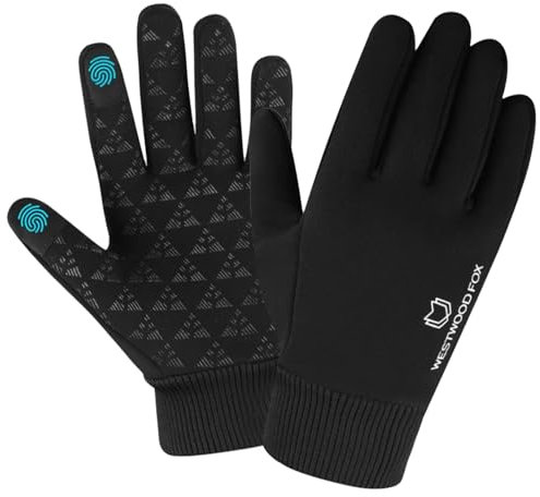 WESTWOOD FOX Winterhandschuhe Touchscreen Leicht wasserdicht Thermo Warm Thinsulate rutschfeste Lauf-Fahrradhandschuhe Winddichte Handschuhe mit elastischen Bündchen für Männer Frauen Schwarz, L