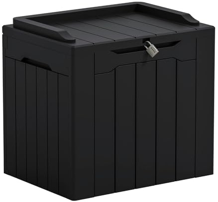 Greesum 31 Gallon Resin Deck Box Large Outdoor Storage for Patio Furniture, Garden Tools, Pool Supplies, Weatherproof and UV Resistant, Lockable, Dark Black
