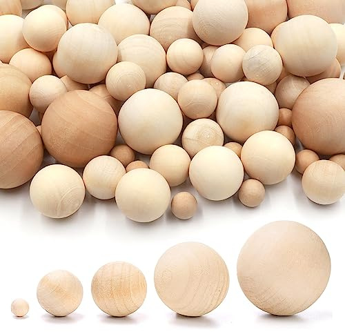 WZYTEU 100 Pz Perline Legno, Palline Legno Senza Foro per Lavoretti Fai da Te, Decorazione di Natale a Mano, Casa Decorazione(10 mm/16 mm/20 mm/25 mm/30 mm)