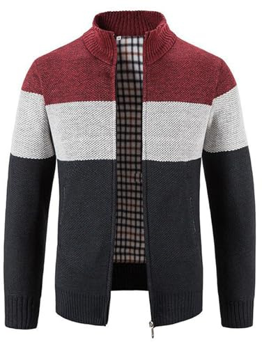 OlyljpinZ Gilet Cardigan Hommes Casual Veste en Maille Grosse Automne Hiver Zippé Chaud Pull Épais Décontractée Chandail avec Col Montant Doublé en Polaire Sweatshirt Manche Longue Tricoté Sweater