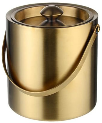 Pasdrucn Eiswürfelbehälter Mit Deckel, Doppelwandiger Isolierter Eisbehälter, Getränkekühler, Kühlmanschette Wein, Isolierter Edelstahl Eiseimer Bier Champagner Kühler Eiskübel Wein (Gold,3 L)