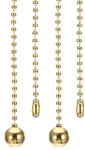 PATIKIL 1M 3.3ft Ceiling Fan Pull Chain, 2 Pcs Beaded Pulls Cord Extender Ball Pendant for Fan Light Chandelier Table Lamp Pulling Switch, Gold Tone