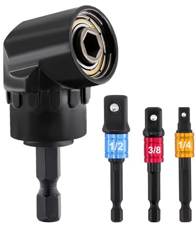 BEASAFY Adaptador de llave de ángulo de 105°, broca recta, broca hexagonal de 1/4 pulgadas, accesorio de ángulo para destornillador inalámbrico con adaptador de 3 piezas (1/4, 1/2