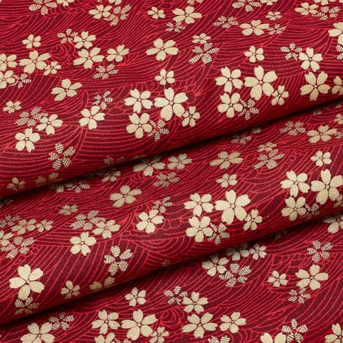 MAYJOYDIY Tela de algodón japonesa Sakura con estampado de flores de cerezo, 1 m, 150 cm, estilo bronceado, para costura, vestidos, media falda, camisas, manualidades