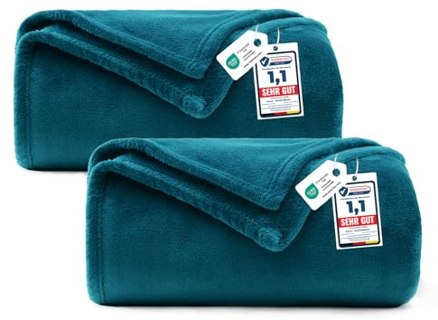 WAVVE Set of 2 Flannel Fleece Blankets, 260 gsm – 150 x 200 cm, Grey – Furry Blanket 200 x 150 cm – Sofa/Bed Single/Double, Warm and Soft Microfibre Sofa Cover