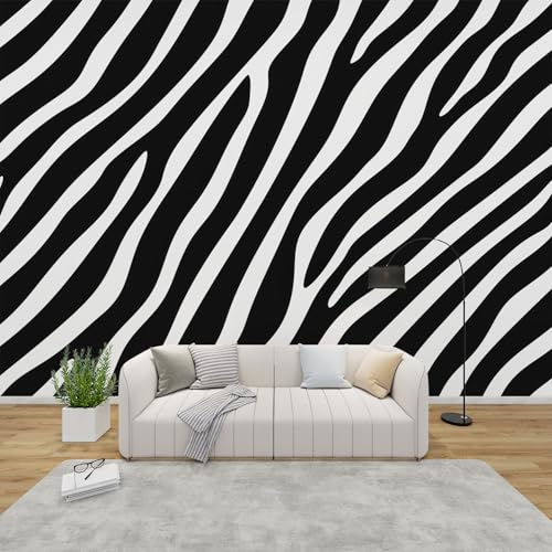QEODAH Zebra Print Wallpaper for Living Room, Black and White Wall Art for Bedroom, Animal Print Wall Murals for Bedrooms, Renter Friendly Removable Waterproof Non-Woven Photo Wallpaper 3D, 100x70 cm