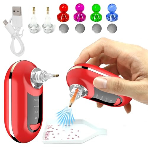 Reofrey Bolígrafo eléctrico para pintura de diamantes, juego de 4 accesorios para arte de diamante y 2 cabezales de repuesto, 3 niveles de succión ajustables y recargable, bolígrafo de pintura de