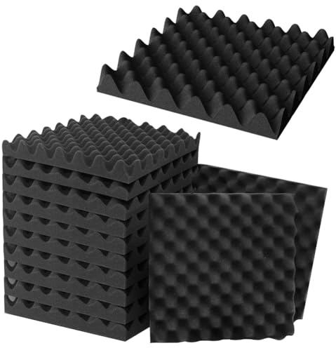 Gohytal Acoustic Foam Panels, 12x12x2 Inch Sound Proofing Panels Self Adhesive, Sound Absorption Pyramid Studio Treatment Wall Panel, Acoustic Wall Panel for Sounds Bbsorption and Echo Control (12)