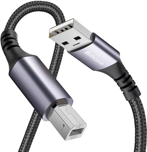 Bohconn USB Printer Cable 5M,USB 2.0 Type A Male to B Male Printer Scanner Cord Compatible with Canon, HP DeskJet/Envy, Lexmark, Dell, 3D, DAC, Xerox, Samsung etc.