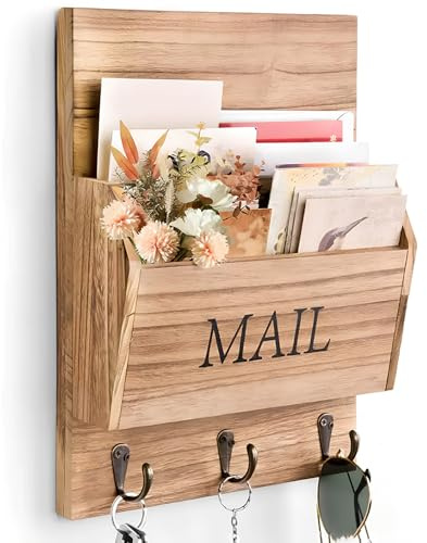 Yallmie Wooden Letter Rack with 2 Compartment Mail Organiser Wall Letter Holders for The Home Letter Organiser For File Folders Mails Envelopes