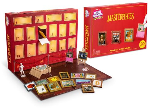 Mini Brands Mini Masterpieces Advent Calendar Series 1 de ZURU | 24 dias de sorpresas artisticas, 16 obras, 3 mini estatuas y 5 accesorios, obras maestras para coleccionar