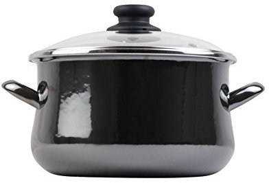 MAGEFESA Glass Olla Esmaltado con Tapa, Antiadherente Bicapa Reforzado, Apto para Todo Tipo De Cocinas, Incluida Inducción, Negro Cristal, 24 cm