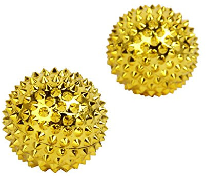 CHI-ENTERPRISE - zwei magnetische Massagebälle - klein | Faszienbälle zur selbsttherapeutischen Akupressur Behandlung | Inhalt: 2 Igelbälle in gold, je 32 mm Durchmesser & 228 Akupressurnadeln