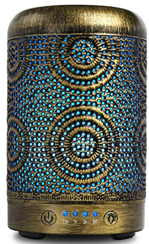 SALKING Diffuseur Huiles Essentielles 100ml Humidificateur d'air Ultrasonique Brume Fraîche Arôme Parfum Electrique avec 7-Couleurs Changeantes Arrêt Automatique pour Chambre/Salon/Spa/Yoga/Massage