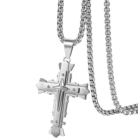 Flongo Rostfritt stål herrhalsband, korshänge, bön herrhalsband, löfte halsband, valfri färg, Rostfritt stål, Inga ädelstenar
