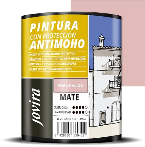 JOVIRA PINTURAS Pintura Antimoho, Evita el moho, resistente a la aparición de moho en paredes, aspecto mate. (750 Mililitros, Rosa Pálido)