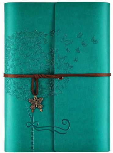 OMEYA Leder Notizbuch Tagebuch, Nachfüllbares Tagebuch für Frauen Mädchen, liniert Retro Reisende Tagebuch A5 16.5 cm x 23.4cm (Blau)