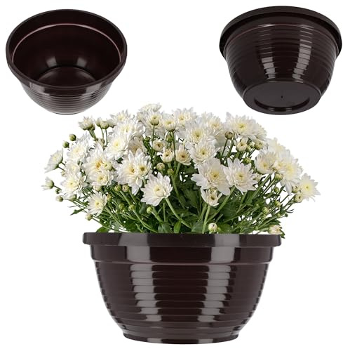 KADAX Cuenco de plástico, redondo, resistente a la intemperie para exteriores, cuenco para tumbas, cuenco ligero para flores, cuenco para plantas (diámetro: 26 cm, marrón)