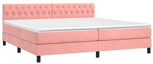 VidaXL Ramsäng Med Madrass i Rosa Sammet - 200x200 cm Dubbelsäng, Stoppad Säng Ram