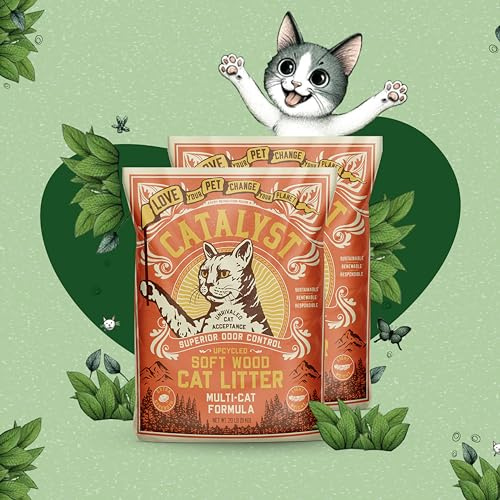 Catalyst Natural Soft Wood Cat Litter (2 Pack, 20lb Bags) - Superior Odor Control, Strong Clumping, Low Dust, and Biodegradable (20lb, Set of 2, Multi Cat)