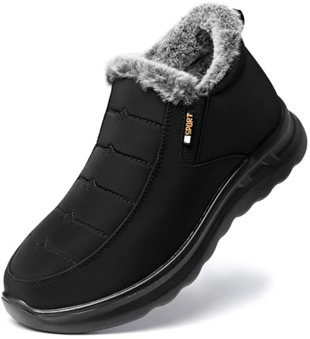 TEMOFON Womens Winter Snow Boots Warm Fur Lined Booties Waterproof Outdoor Shoes Comfortable Slip On Ankle Boot Black Size 8
