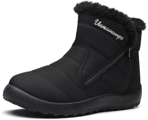 Vunavueya Zapatos Invierno Mujer Botas de Nieve Forradas Calientes Zapatillas Botines Planas Con Cremallera Mujer Casuales Boots Negro 37.5 EU_240