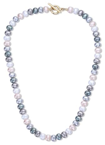 GAVU Collar de Perlas de Concha de Colores para Hombre y Mujer con Cierre de Barra en T 45cm