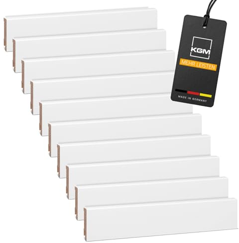 Förpackning KGM Sockellist Modern - Vitlackerad Golvlist i Massiv Furu RAL 9016 - Mått: 2400 x 16 x 58 mm - 10 st / 24M