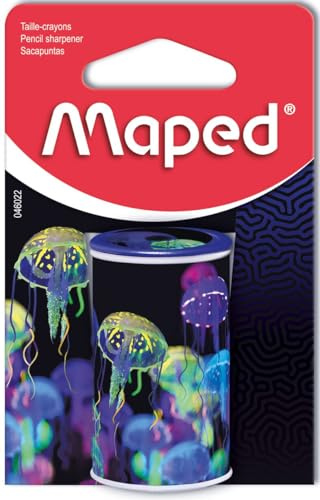 Maped Pencil Sharpener - 1 Hole - with Canister to Collect shavings - Deepsea Paradise Decor - Recyclable Packaging