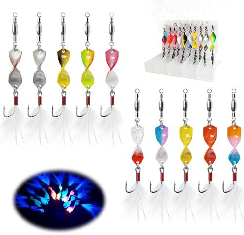 TABKSOLA Forellen Twister Spoons,Spoons Forelle Set 2.8g,10 Stück Forellen Spinner,Forellen Blinker Angeln Forelle,Forellenköder mit Federhaken