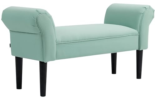 HOMCOM Sitzbank Polsterbank mit Segelstoff, Armlehne Flurbank mit Holzrahmen, Schuhbank für Schlafzimmer, Wohnzimmer, Flur 102 x 36 x 51 cm Grauweiß