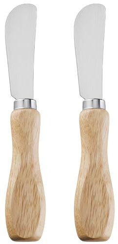 LacusMare Butter Knife Set of 2 – 6.2 Oak Wood Handle Butter Knives for Butter, Jam, Cheese, Cream Cheese, Toast, Sandwich – Stainless Steel Spreader Knives for Kitchen