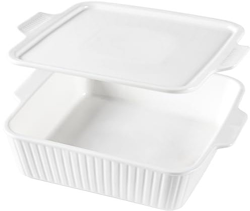Dizada 10 Square Casserole Dish with Lid - 2-in-1 Porcelain Baking Dish 2.6 Qt, Oven to Table Ceramic Bakeware for Lasagna, Cake, Microwave Dishwasher Safe